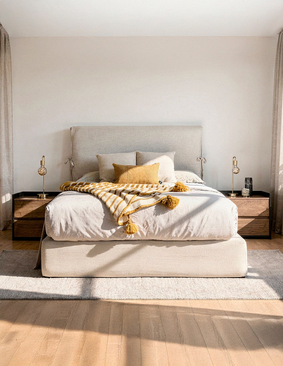 Cama laurus mobica de madera y tela